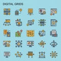 Grid of 25 computer-themed icons on a blue background, featuring various digital and Royalty Free Stock Photo