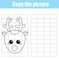 Grid copy children educational game, drawing kids activity, Christmas