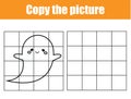 Grid copy picture activity. Educational children game. Printable Kids activity sheet with ghost