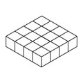 Grid cube illustration. Geometric block shape. Simple 3D structure. Vector perspective icon.