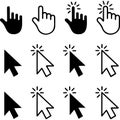 Collection of cursor icons showing different pointer styles and click actions Royalty Free Stock Photo