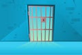 Grid door in cartoon style. Corridor. Hallway Prison cell interior with lattice. Jail room. Cartoon vector Royalty Free Stock Photo