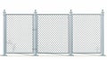 Grid with gate. Silver colored wire fencing, perimeter protection barrier separated by metal steel poles. Rabitz Royalty Free Stock Photo
