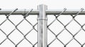 Grid with gate. Three segments silver colored fencing, perimeter protection barrier separated by metal poles, rabbit Royalty Free Stock Photo