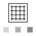 Grid, Graph, Drawing, area, software Bold and thin black line icon set Royalty Free Stock Photo