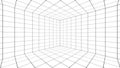 A grid of lines in an empty, white room serves as a visual cue. ,a space with a distance-measuring grid , a grid view,3d rendering Royalty Free Stock Photo