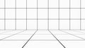 A grid of lines in an empty, white room serves as a visual cue. ,a space with a distance-measuring grid , a grid view,3d rendering Royalty Free Stock Photo