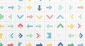 A grid of multicolored arrows arranged on a white background Royalty Free Stock Photo