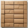 A grid of neatly arranged brown cardboard boxes. Each box has a rectangular shape Royalty Free Stock Photo