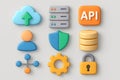 Collection of stylized 3 D icons for cloud computing data security and networking image Royalty Free Stock Photo