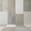 A grid of nine square tiles showcases diverse textures and materials. The tiles include light and Royalty Free Stock Photo