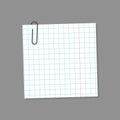 grid paper note with paperclip, blank notebook squared paper sheet, vector design element Royalty Free Stock Photo