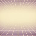 A grid pattern extends across a flat surface into the horizon, creating a retro, 80s-style Royalty Free Stock Photo