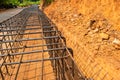 Grid pattern of metal structure at a construction site from the top view.