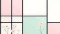 A grid of pink, white, and mint green geometric shapes, with pink flowers on thin stems, absstract spring background Royalty Free Stock Photo