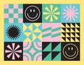 Grid playfull fun pattern smile icon background aesthetic template