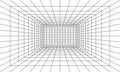 Grid room in perspective in 3d style. Indoor wireframe from black laser beam, digital empty box. Abstract geometric design