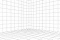 Grid room in perspective, vector illustration in 3d style. Indoor wireframe from lines, template interior square