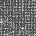 Grid of runes symbols. Ancient occult symbols, vikings like letters on white