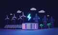 Grid scale energy storage and electricity production 3D illustration concept Royalty Free Stock Photo