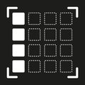 Grid selection symbol. Dashed square structure. Highlighted interface detail. Abstract vector icon.