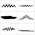 A grid of six black and white abstract designs featuring lines waves blobs and dots on white backgrounds Royalty Free Stock Photo