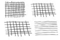 Grid square hand drawn textured lines, notebook grid and striped pattern. Set Doodle geometric net, chalk or crayon