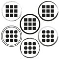 Grid symbol collection. Round black frames. Modern vector icons. Simple geometric shapes.