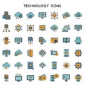 Grid of technology-themed icons, featuring imagery like databases, cloud computing