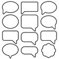 A grid of twelve outlined, empty speech and thought bubbles in various shapes, perfect for text Royalty Free Stock Photo