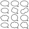 A grid of twelve outlined, empty speech, thought, and chat bubbles on a clean white background Royalty Free Stock Photo