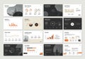 Grid of various presentation slides with business-themed graphics. Features include Royalty Free Stock Photo
