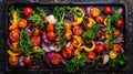 Griddled assorted vegetables with basil on a stone board Royalty Free Stock Photo