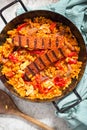 Griddled chorizo chicken with red pepper paella
