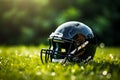Gridiron chic minimalist photo featuring an American football helmet on grass