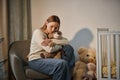 grieving teary woman with soft toy Royalty Free Stock Photo