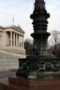 Griffin bronze statue. Decoration of old street lamp in front of Austrian Parliament Building, Vienna, Austria. It was erected in