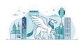 Griffin and City Silhouette. Mythical Creature in Urban Setting. vector design Generative AI Royalty Free Stock Photo