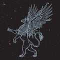 Griffin, griffon, or gryphon on nightsky background.