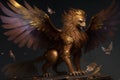 griffin, with majestic wings spread and talons bared, guarding treasure trove