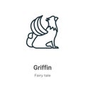 Griffin outline vector icon. Thin line black griffin icon, flat vector simple element illustration from editable fairy tale