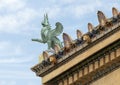Griffin perched on a corner of the roof of the Philadelphia Museum of Art. Royalty Free Stock Photo