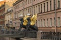 Griffins on the Bank bridge over the Griboyedov canal in St. Petersburg.