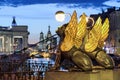 Griffins on the Bank bridge, St Petersburg, Russia Royalty Free Stock Photo