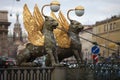 Griffins winged lions bank bridge in St. Petersburg
