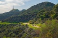 Griffith Park hiking trail. Spectacular views of downtown Los Angeles from Hollywood Hills