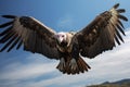 Griffon Vulture Gyps fulvus flying in the blue sky, Huge vulture in flight, low angle view, AI Generated Royalty Free Stock Photo