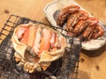 Gril crab brain famous food at tsukiji fish market in tokyo, japan Royalty Free Stock Photo