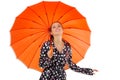 Gril with orange umbrella Royalty Free Stock Photo