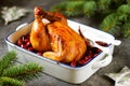 Griled chicken with Cornelian cherries. Royalty Free Stock Photo